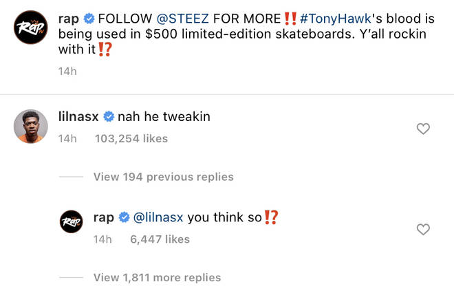'Nah he tweakin' sens: le commentaire Instagram devient viral grâce à Lil Nas X 4 Lil Nas X commente 'nah he tweakin' sur la publication Instagram de @rap