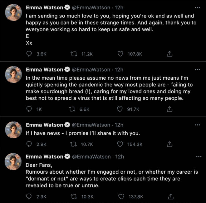 Emma Watson met fin aux spéculations selon lesquelles sa carrière est "dormante" 4 Emma Watson rompt la pause des médias sociaux pour répondre aux spéculations sur sa carrière et sa relation