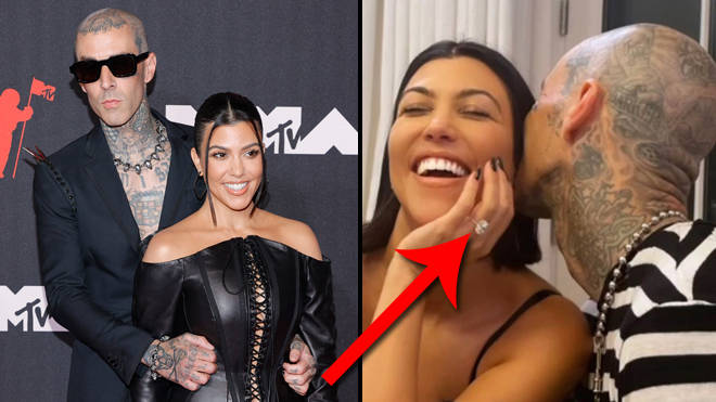 L'énorme bague de fiançailles de Kourtney Kardashian de Travis Barker révélée en vidéo par... 2 L'énorme bague de fiançailles de Kourtney Kardashian de Travis Barker révélée en vidéo par... - 1