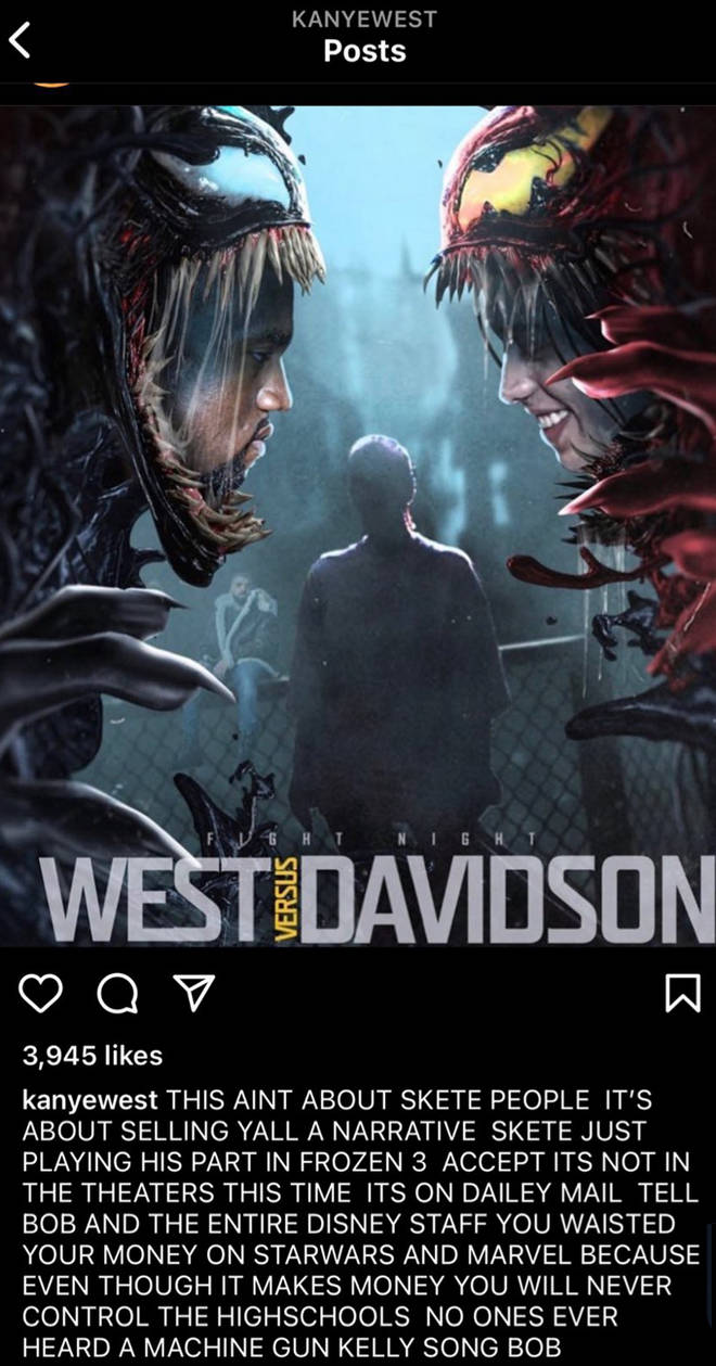 Kanye West dit que personne n'a jamais entendu une chanson de Machine Gun Kelly auparavant 4 Instagram de Kanye West.