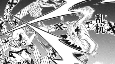 Inosuke décapitant Daki avec une morsure de palissade