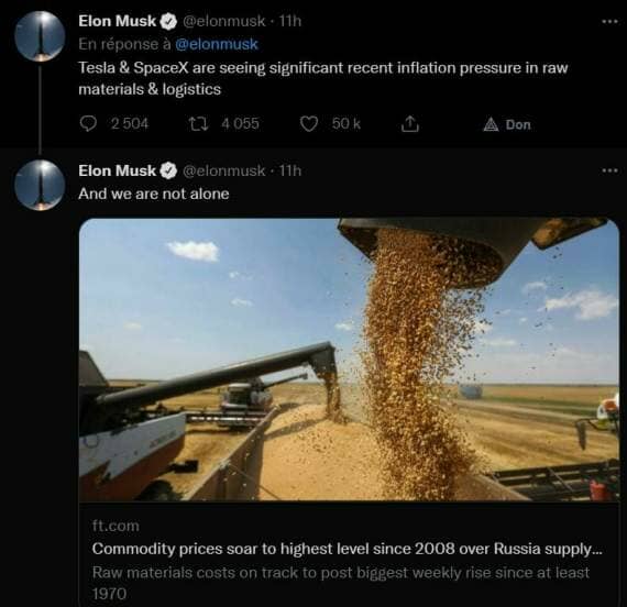 Elon Musk a donné des conseils à sa communauté sur Twitter pour résister à l'inflation qui fait chuter l'économie mondiale.