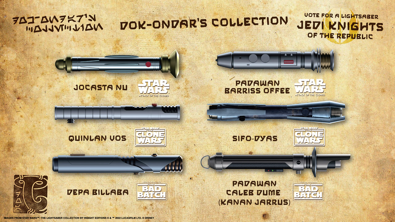 SWCA 2022 : 5 révélations de produits que nous aimons dans le panel d'aperçu de la marchandise Star Wars 4 Votez pour le prochain sabre laser hérité qui sera présenté au repaire des antiquités de Dok-Ondar