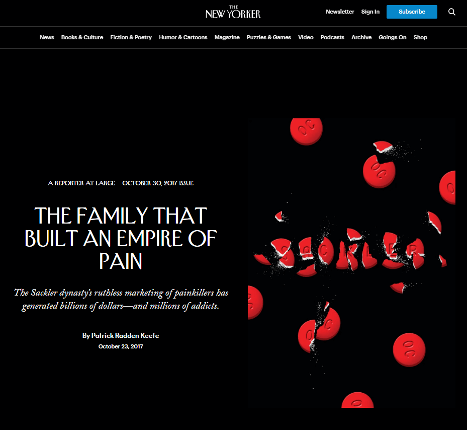 la famille qui a construit un empire de la douleur article new yorker