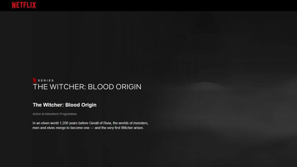 page netflix pour l'origine du sang de sorceleur