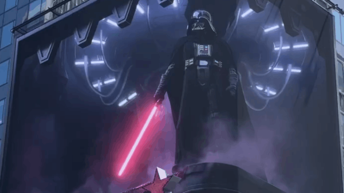 Dark Vador frappe Times Square dans le panneau d'affichage 3D d'Obi-Wan Kenobi 2 Dark Vador frappe Times Square dans le panneau d'affichage 3D d'Obi-Wan Kenobi - 1