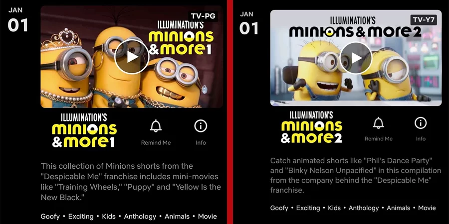 minions et plus apparaissant dans l'application netflix