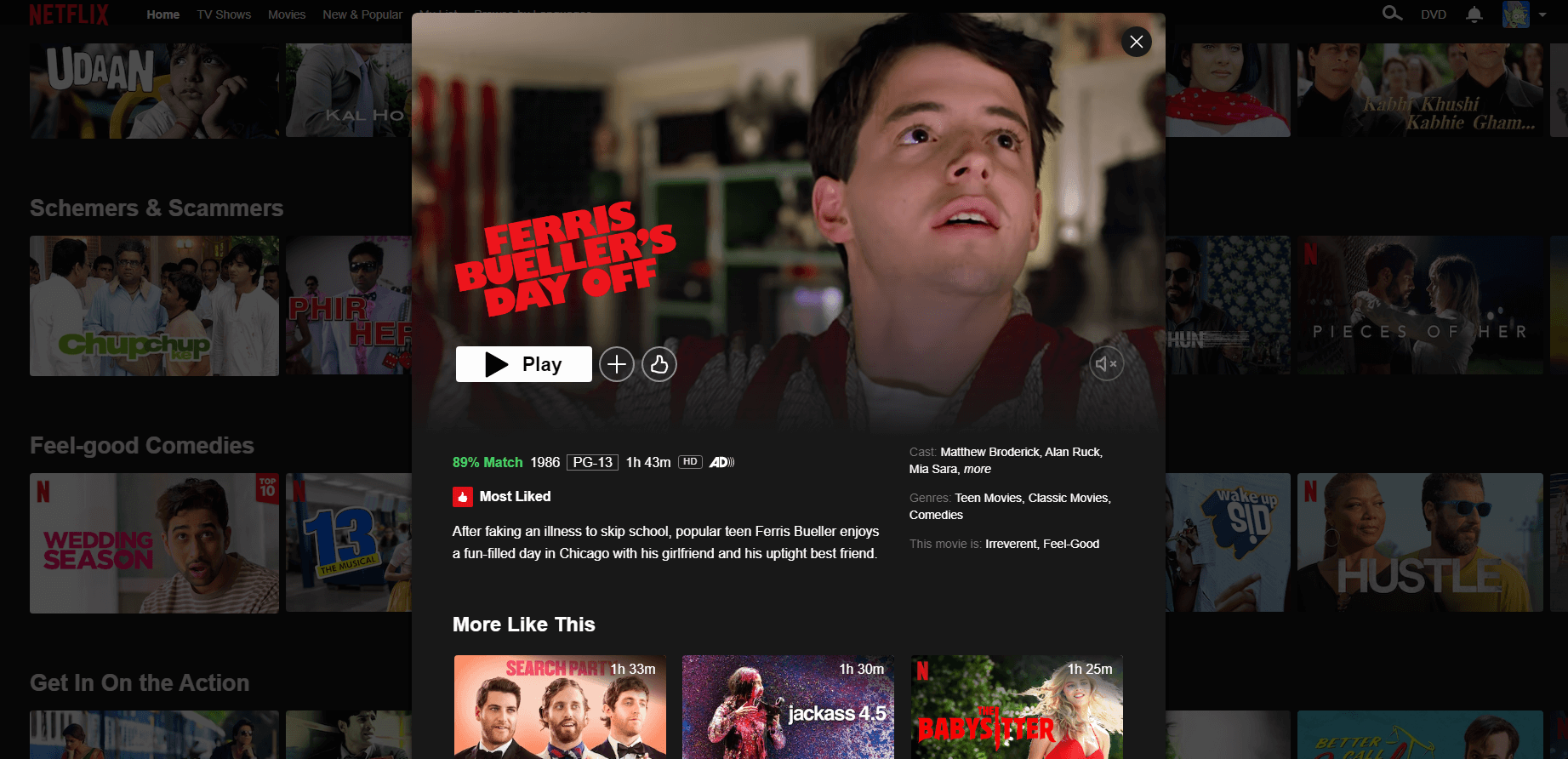 Interface utilisateur du titre Netflix