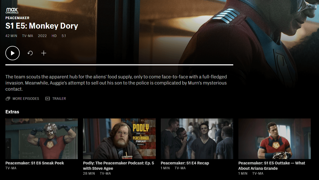 Pages HBO Max pour chaque épisode