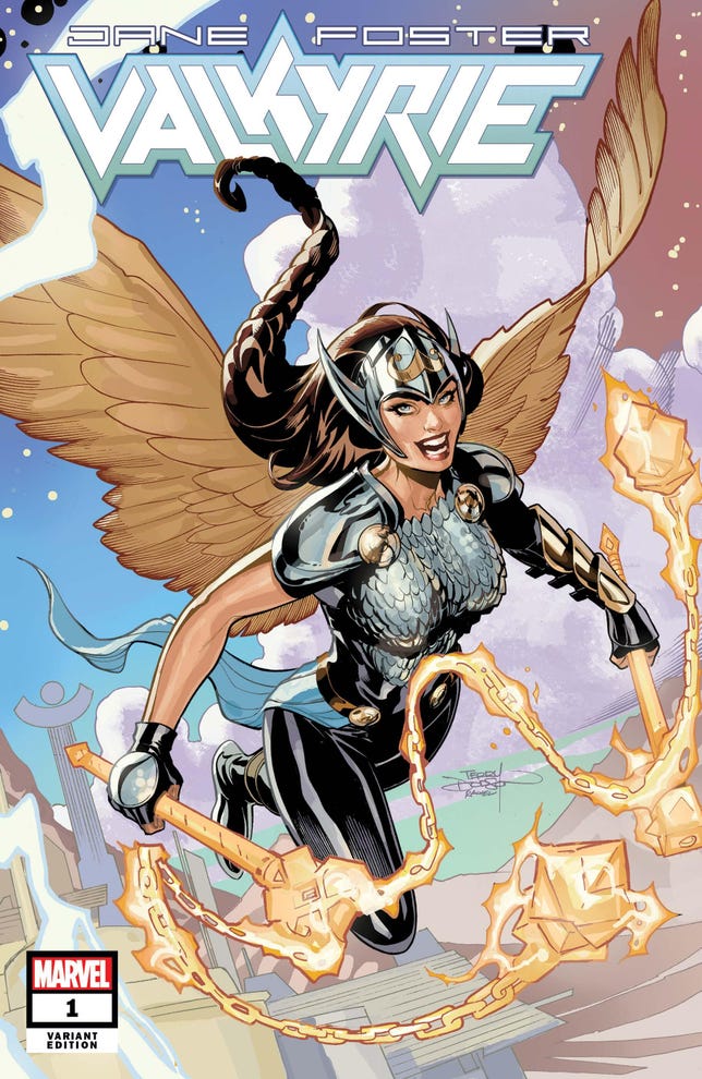 'Thor: Love and Thunder' Scènes post-crédits et Loki dans la possibilité de Valhalla, expliquée 11 Une Jane Foster ailée et blindée sourit alors qu'elle vole sur la couverture de Jane Foster: Valkyrie 1