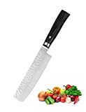 hecef Couteau culinaire Nakiri amélioré, lame martelée en acier inoxydable à haute teneur en carbone avec manche en bois de pakka, couteau à légumes traditionnel japonais pour la maison et le restaurant, 17,8 cm