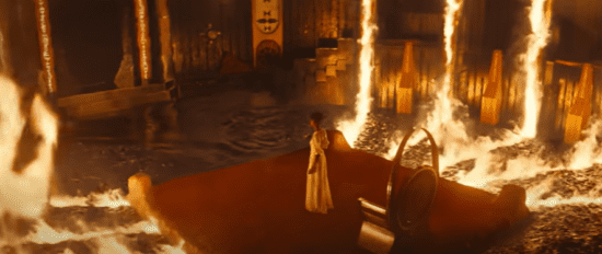 Marvel pourrait annuler la sortie en salles de Black Panther 2 dans un pays 17 Shuri sur un trône en feu avec de l'eau inondée.