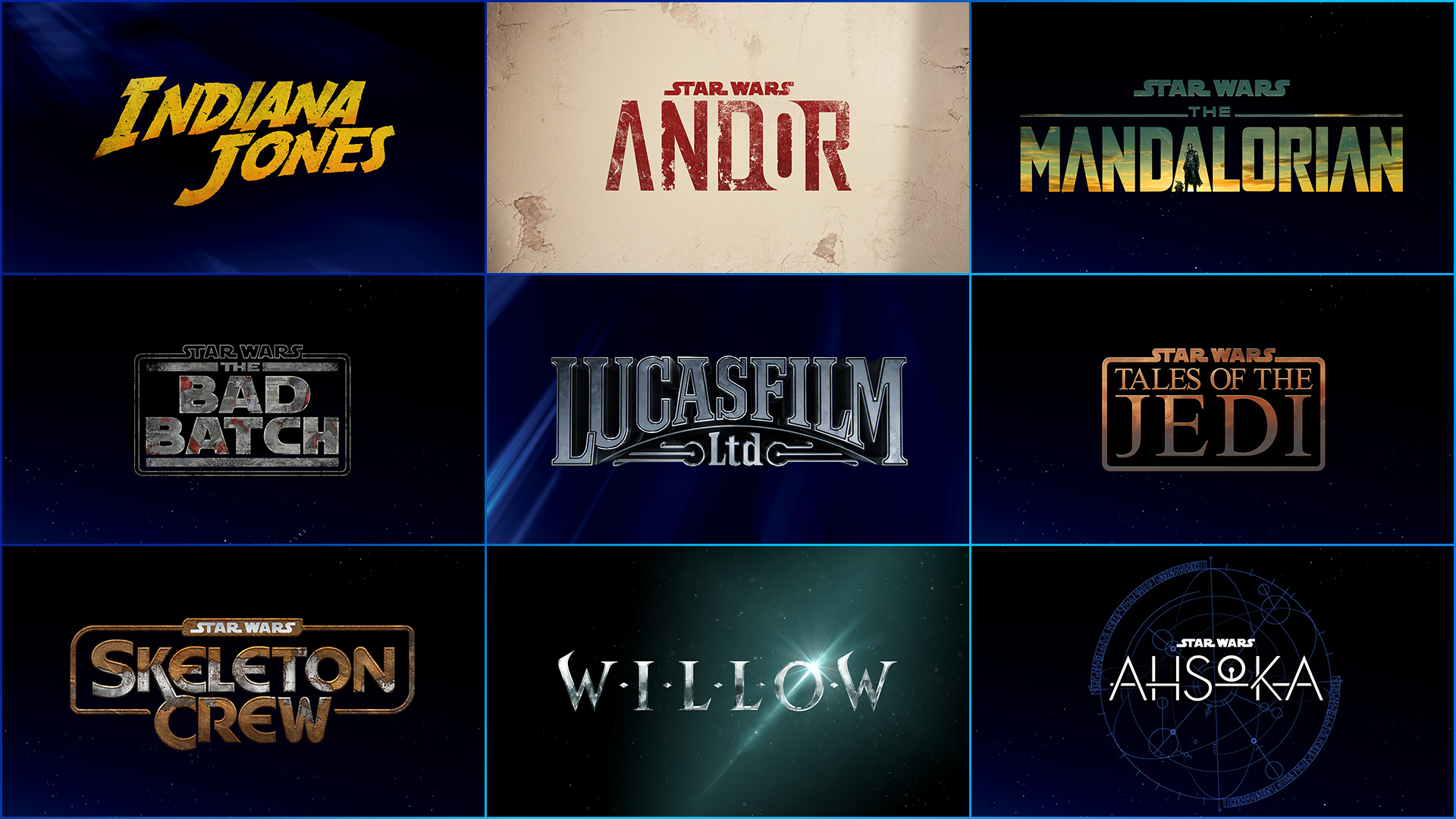 D23 Expo 2022 : toutes les grandes révélations de Lucasfilm 3 Logos pour diverses séries et films Lucasfilm.