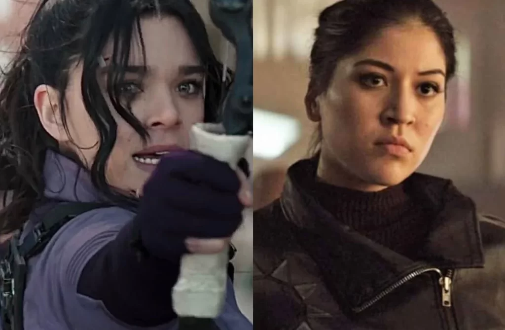 Hailee Steinfeld comme Kate Bishop et Alaqua Cox comme Maya Lopez dans Hawkeye Hailee Steinfeld comme Kate Bishop et Alaqua Cox comme Maya Lopez dans Hawkeye
