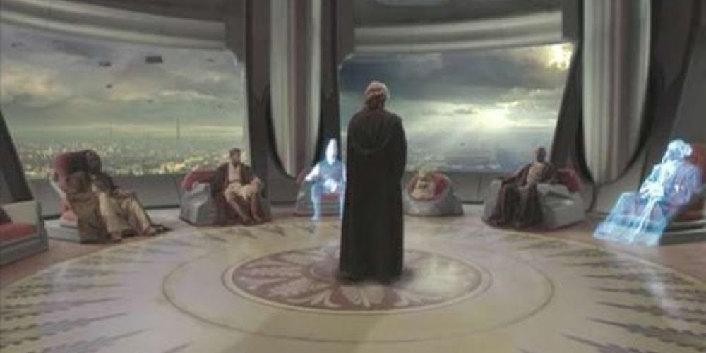 10 choses de The Sith Revenge que les Redditors dérangent toujours 5 Une image d'Anakin Skywalker parlant au conseil dans Star Wars