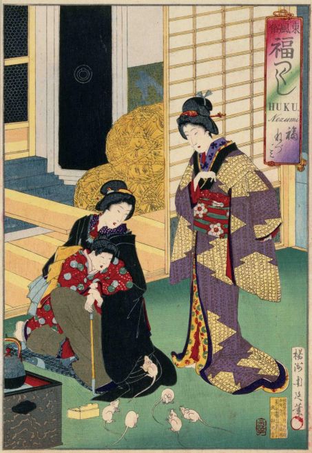 Le rêve japonais d'une ville avec des animaux › Geek News 5 Coutumes et Joies de l'Orient : Souris de la Prospérité Yoshu Chikanobu, 1890. Crédit : Collection du Musée Edo-Tokyo.
