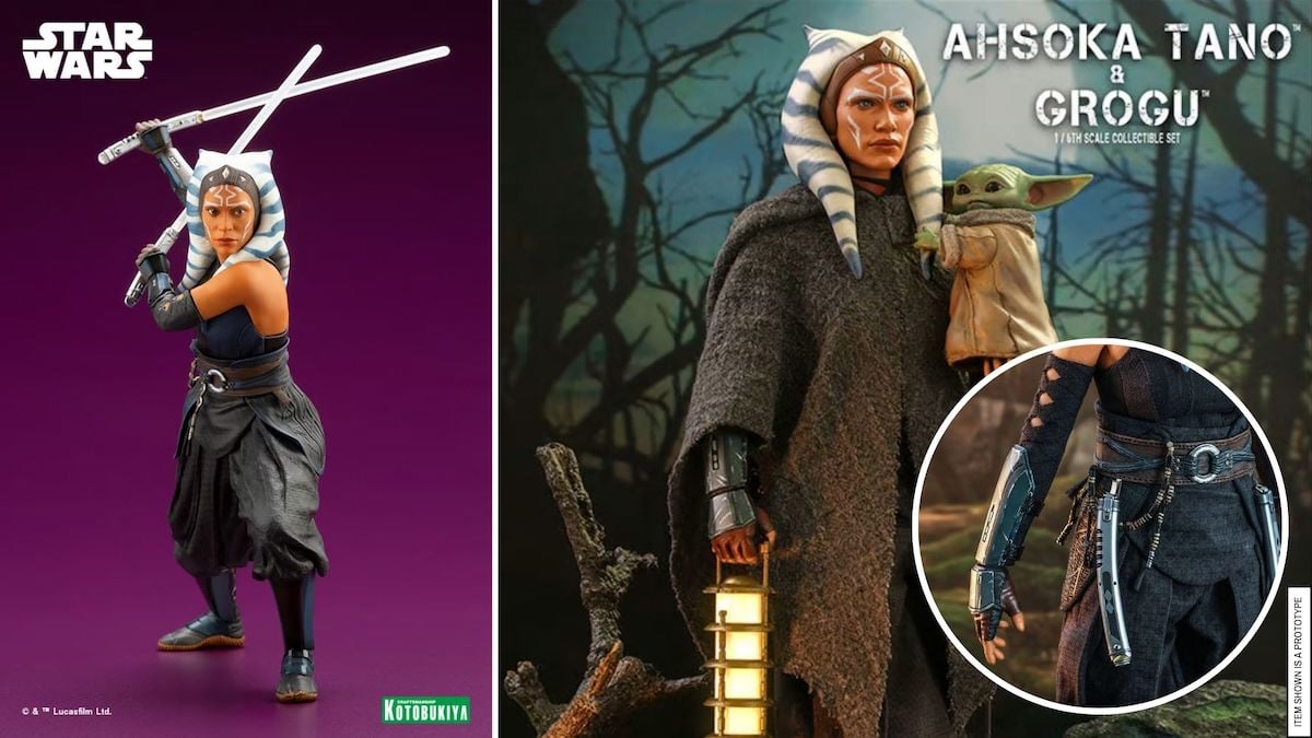 Les meilleurs cadeaux pour les fans de "Star Wars" en 2022 | The Mary Sue 10 Une paire de figurines 'Star Wars' : une astate d'Ahsoka Tano à côté d'une poupée à rotule d'Ahsoka Tano qui tient un Grogu à l'échelle exacte.