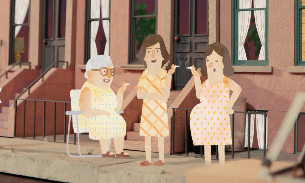 Le film d'animation "The Originals", en lice pour les Oscars, ramène le temps à Brooklyn dans les années 70, quand les enfants jouaient dans la rue et que les voisins se connaissaient. 4 Mères et grands-mères dans la rue dans le film d'animation