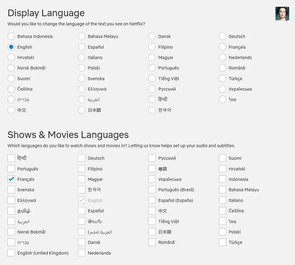 paramètres de langue netflix