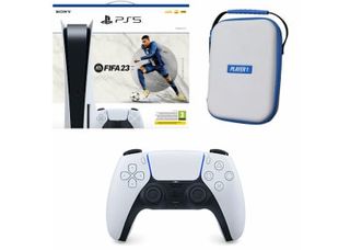 Pack PS5 avec FIFA 23 et contrôleur DualSense blanc avec étui Pack PS5 avec FIFA 23 et manette DualSense blanche avec étui