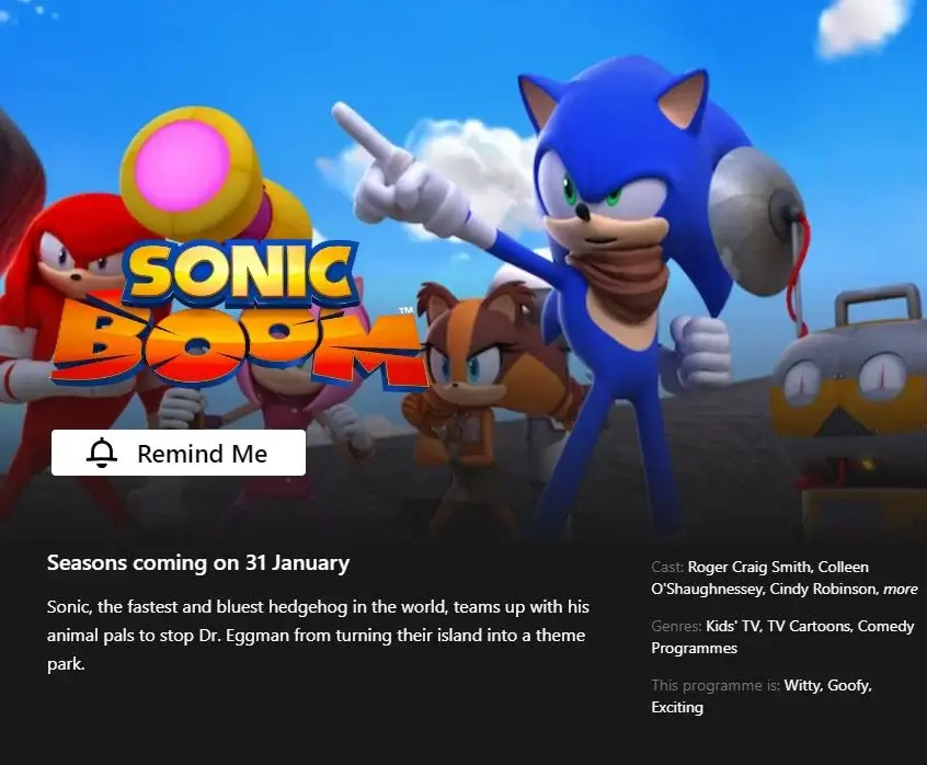 sonic boom ajouté à l'avis de netflix sonic boom ajouté à l'avis de netflix