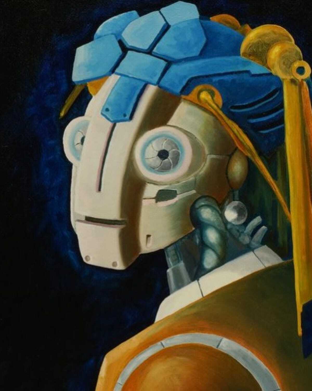 « Girl with a Pearl Earring » de Vermeer, cette fois avec des robots, des écouteurs et des chèvres 2 « Girl with a Pearl Earring » de Vermeer, cette fois avec des robots, des écouteurs et des chèvres - 1
