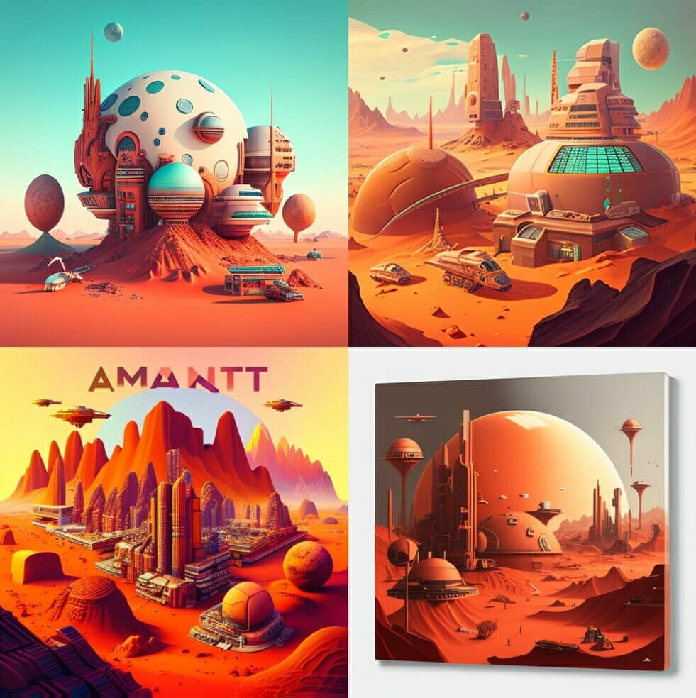 L'intelligence artificielle Midjourney propose des illustrations représentant le texte fourni.  Ces vues peuvent être optimisées jusqu'à ce qu'elles conviennent à l'utilisateur.