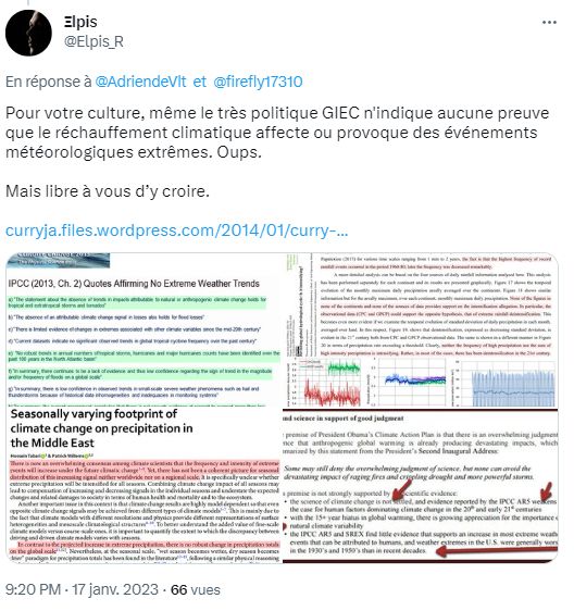 Le compte Twitter @Elpis_R qui diffuse le scepticisme climatique.