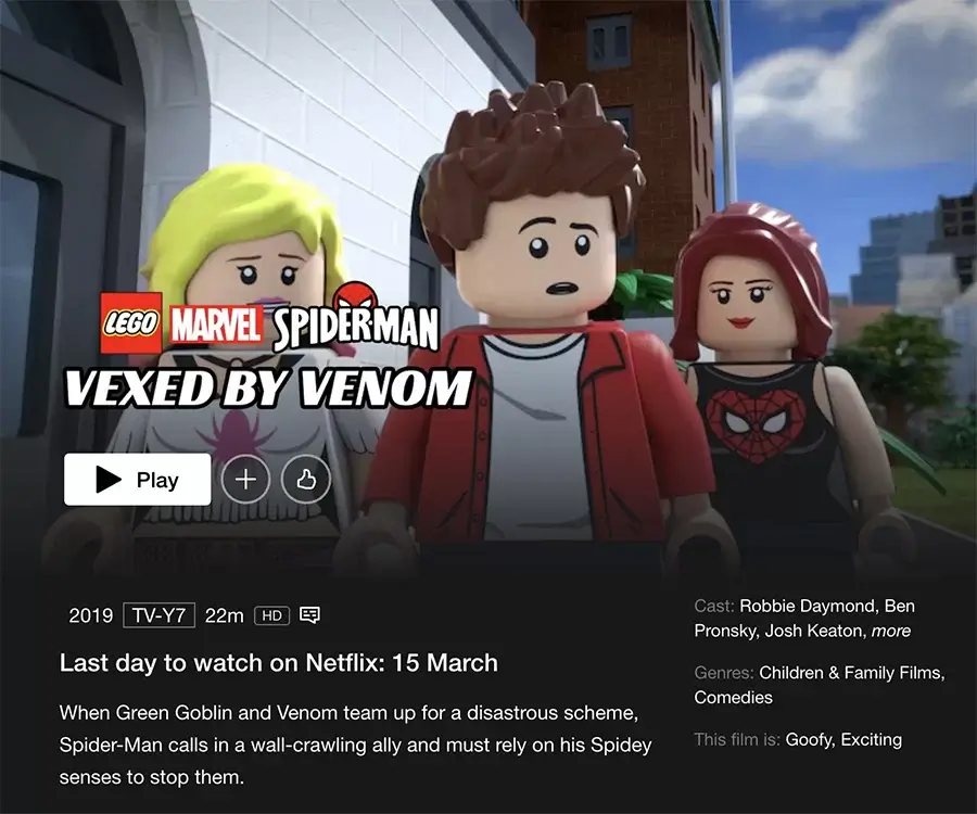 avis de suppression des titres lego netflix