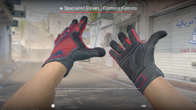 Gants spécialisés Glvoes Crimson Kimono en CS2.