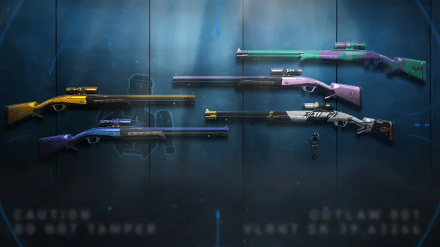 Officiel VALORANT Détails du hors-la-loi : cadence de tir, dégâts, prix et plus encore 4 Arme de hors-la-loi colorée skins dans VALORANT.