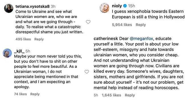 Megan Fox a interpellé à propos de la légende "Poupée gonflable ukrainienne" à propos de son apparence 4 Contrecoup de la légende Instagram de Megan Fox