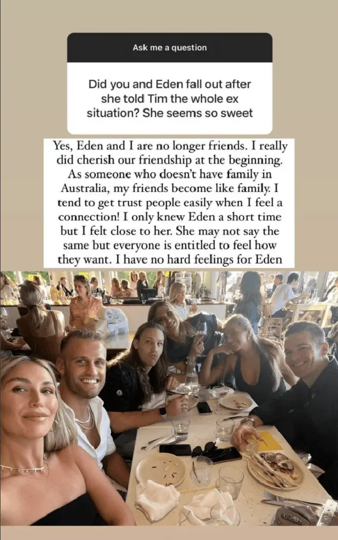 Sara de MAFS Australie affirme qu'elle et Eden ne sont "plus amis" 5 Sara Mesa a répondu lors d'une séance de questions-réponses sur Instagram