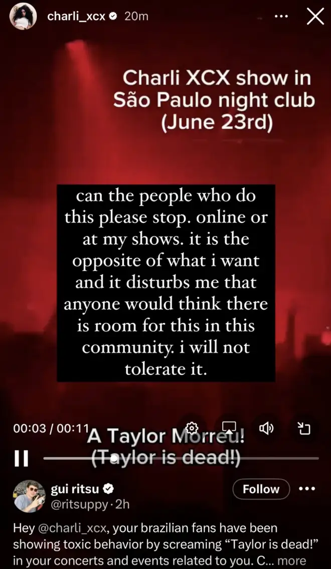Charli XCX interpelle ses fans à cause des chants "dérangeants" de Taylor Swift lors de ses concerts 6 Charli XCX appelle ses fans