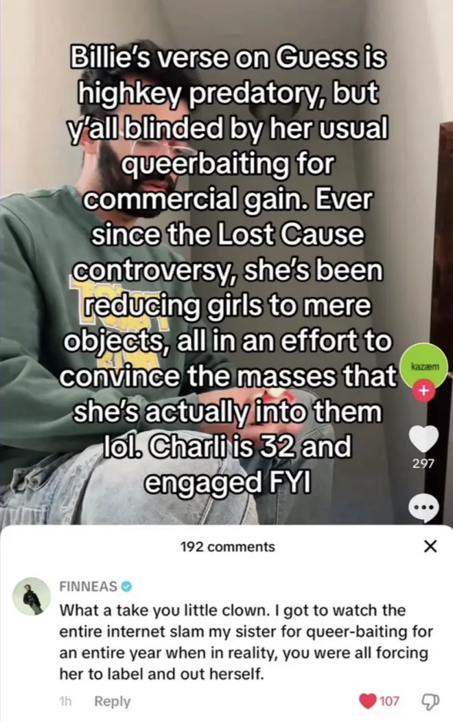 Finneas dénonce une vidéo virale accusant Billie Eilish d'être "prédatrice" de Charli XCX... 6 Finneas défend sa sœur Billie Eilish sur TikTok