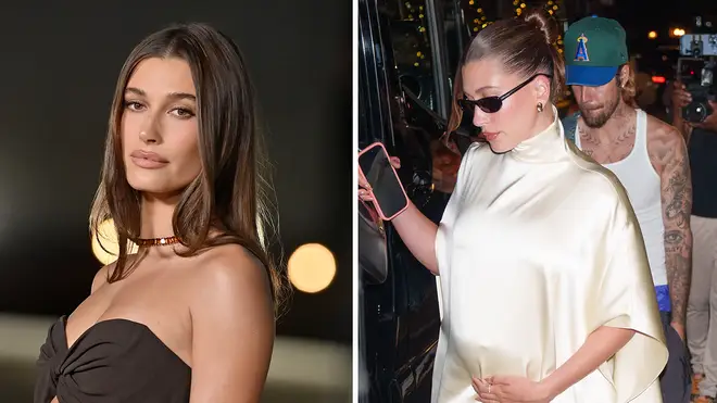 Les fans de Hailey Bieber « déterminent » le nom de son bébé 3 Hailey Bieber (à gauche) Hailey Bieber et Justin Bieber en photo (à droite)