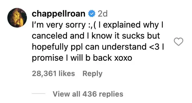 Chappell Roan répond aux fans « bouleversés » après avoir été critiqué pour avoir annulé des émissions 6 Chappell Roan s'excuse auprès des fans