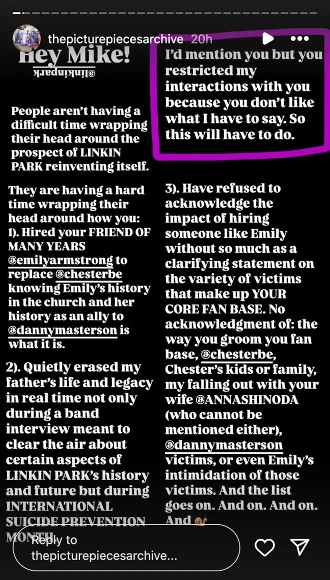 Le fils de Chester Bennington critique Linkin Park pour avoir remplacé son défunt père par Emily... 5 Jamie Bennington interpelle Mike Shionda à propos de l'arrivée d'Emily Armstrong à Linkin Park