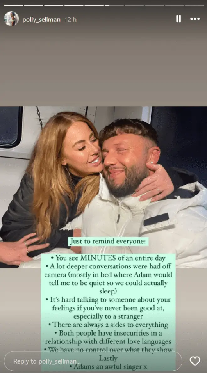 Polly a défendu son mari à l'écran, Adam, sur Instagram