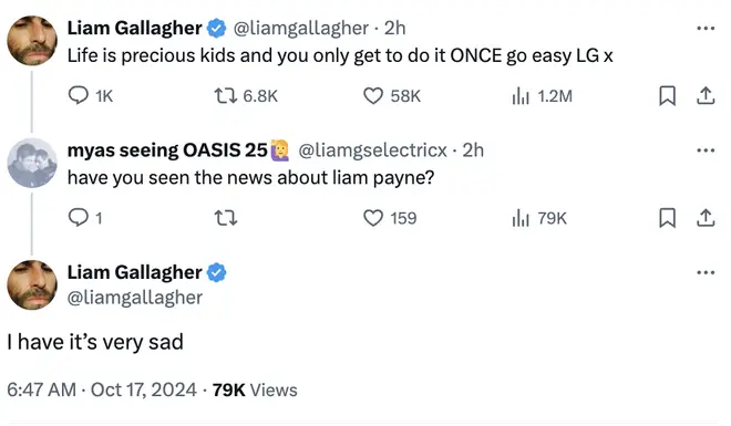Les hommages des célébrités affluent pour Liam Payne après son décès 18 Liam Gallagher a rendu hommage à Liam Payne