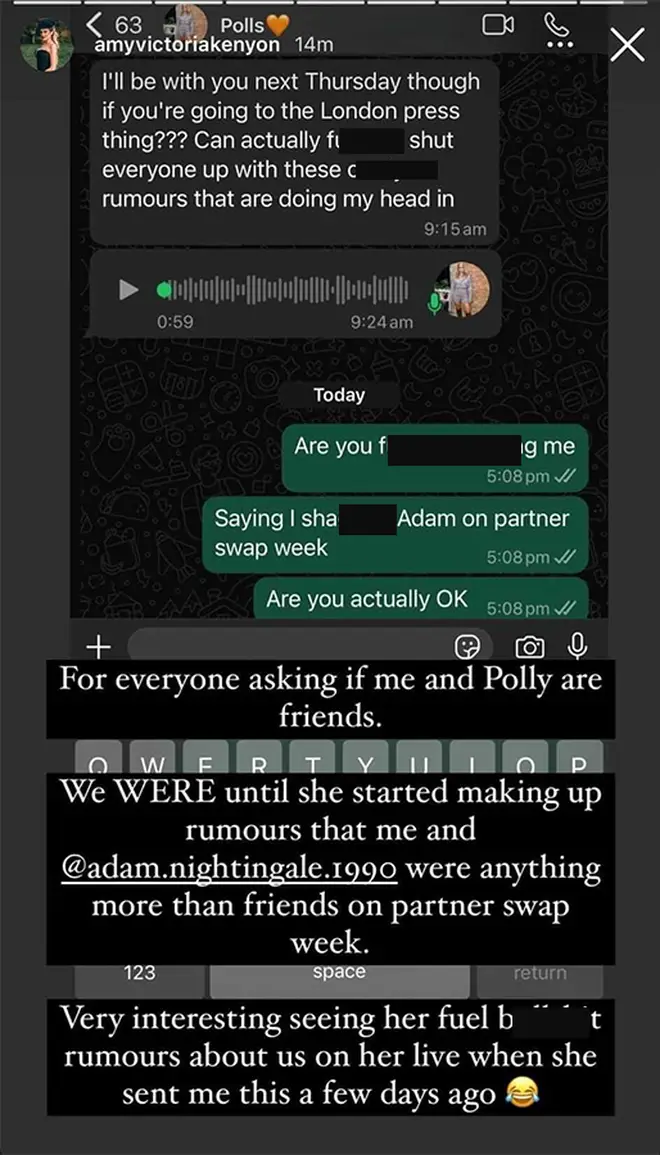Amy de MAFS UK confirme sa querelle avec Polly au milieu des rumeurs de fréquentation avec Adam 4 Amy a partagé des messages texte privés pour faire valoir son point de vue