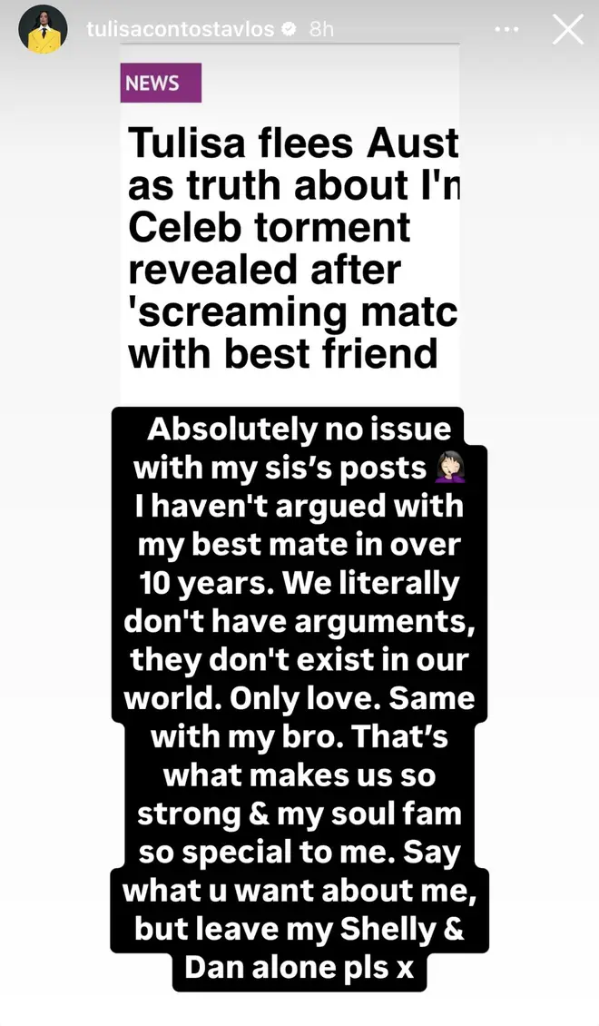 Tulisa de I'm A Celeb révèle la vérité derrière une " dispute flamboyante " avec ses meilleurs amis 5 Tulisa s'est rendue sur Instagram pour défendre son amie