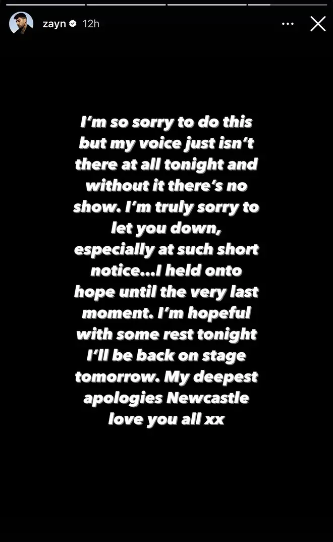 Zayn explique pourquoi il a annulé le spectacle de Newcastle quelques minutes avant le début 5 Zayn s'excuse pour le spectacle annulé