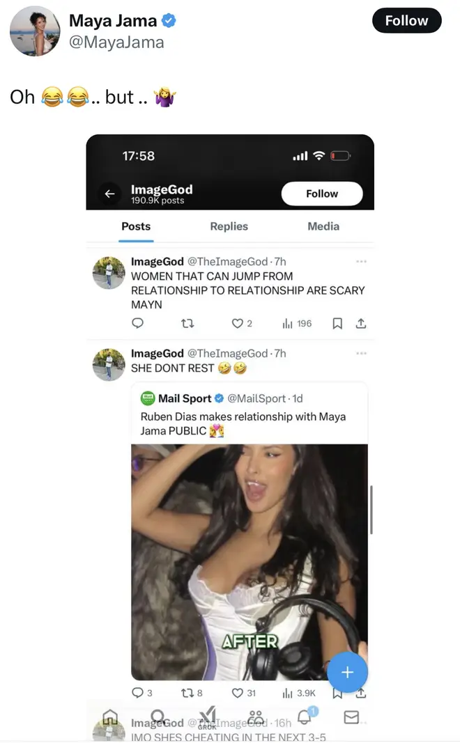 Maya Jama brise le silence sur les rumeurs de rencontres avec Ruben Dias avec un retour plein d'esprit 5 Maya Jama a applaudi en retour